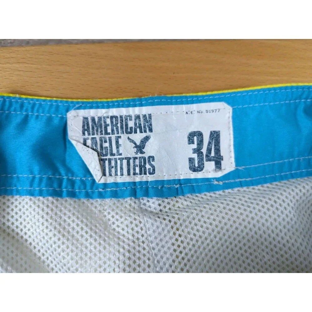 American Eagle Swim Trunks Board Shorts Men's 34 Yellow Eagle Print Beach Surf